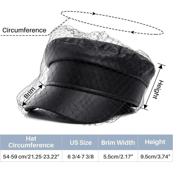? Sajuzen PU Leather Fiddler Cap Women Black Veil Casual Baker Boy Captain Hats main image 4